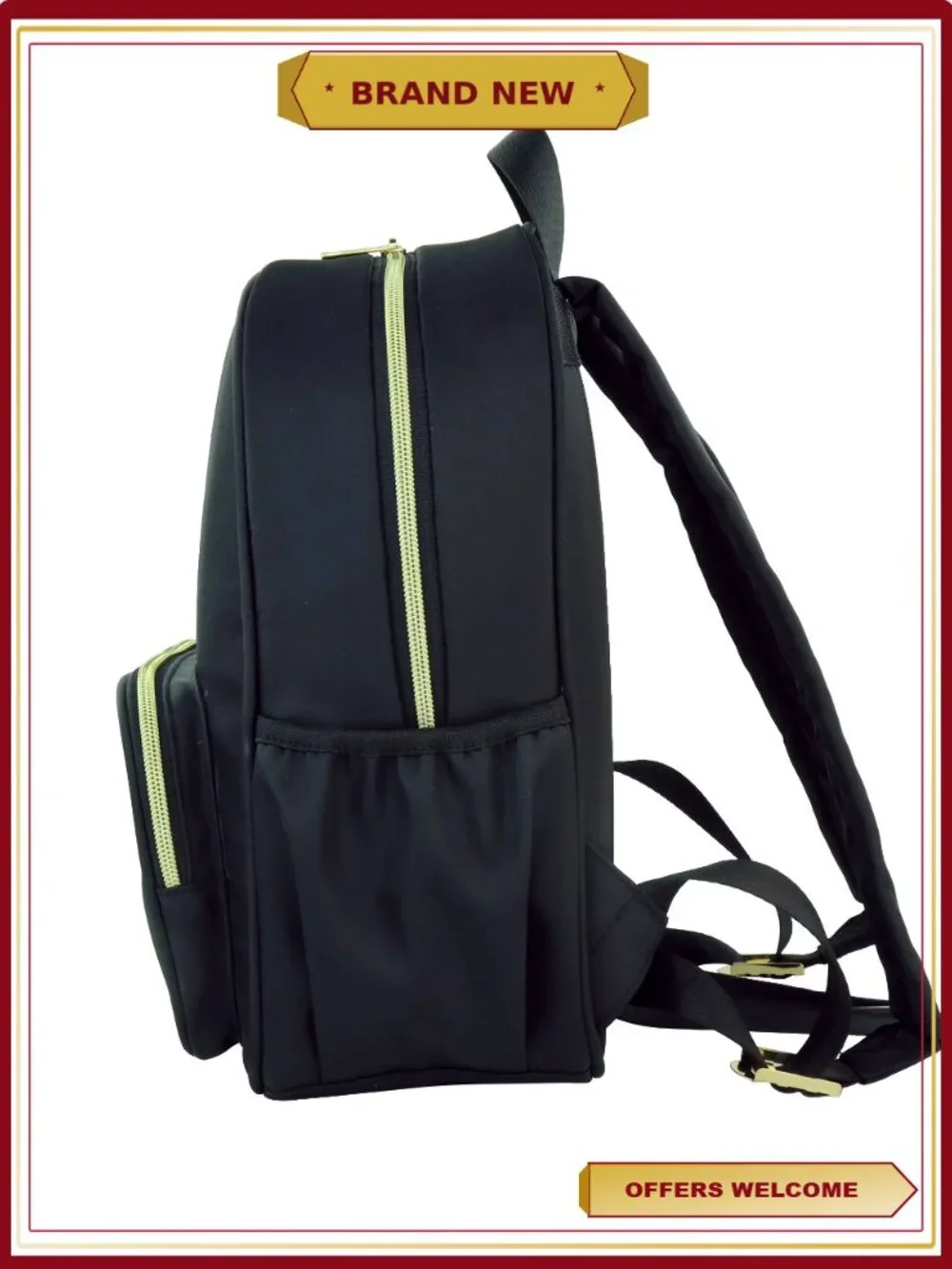 Nylon Backpack 2-Pack Customizable Travel Book Bag Craft Storage Gold Zipper